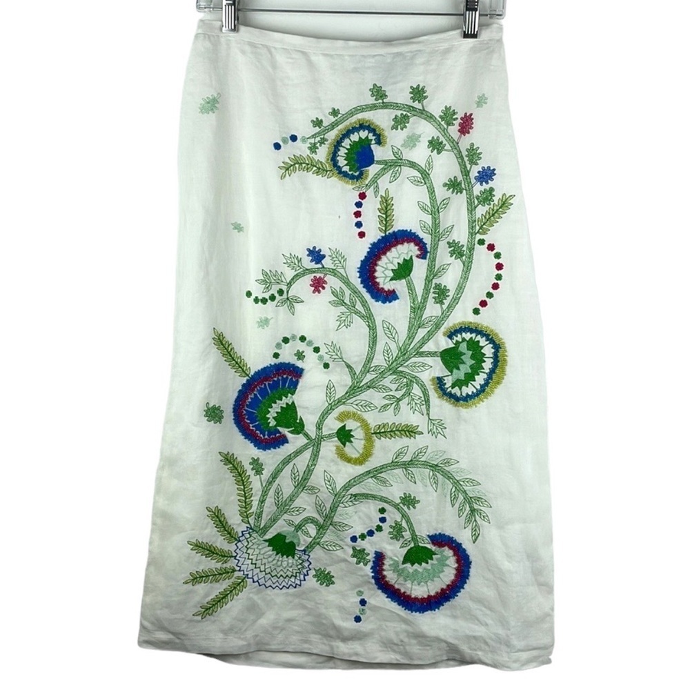 French Connection White Cotton lined Beaded and Embroidered Skirt Size 6
